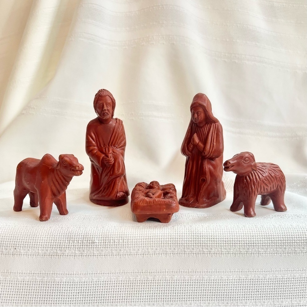 VTG Bangladesh Handcrafted Terracotta‎ Nativity Set Red Clay Christmas Creche